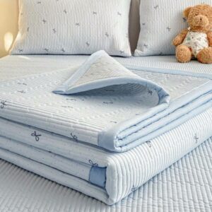 Double Layer Quilted Bedspread Floral Soft Breathable Blanket for Bed Sofa Dorm Room