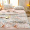 1pc Quilted Cotton Knit Comforter Blanket Fresh Floral Pattern Soft Skin Friendly Machine Washable Suitable For Bedroom Guest Room Dorm Chairs Sofa Pillow Case Not Included main 1