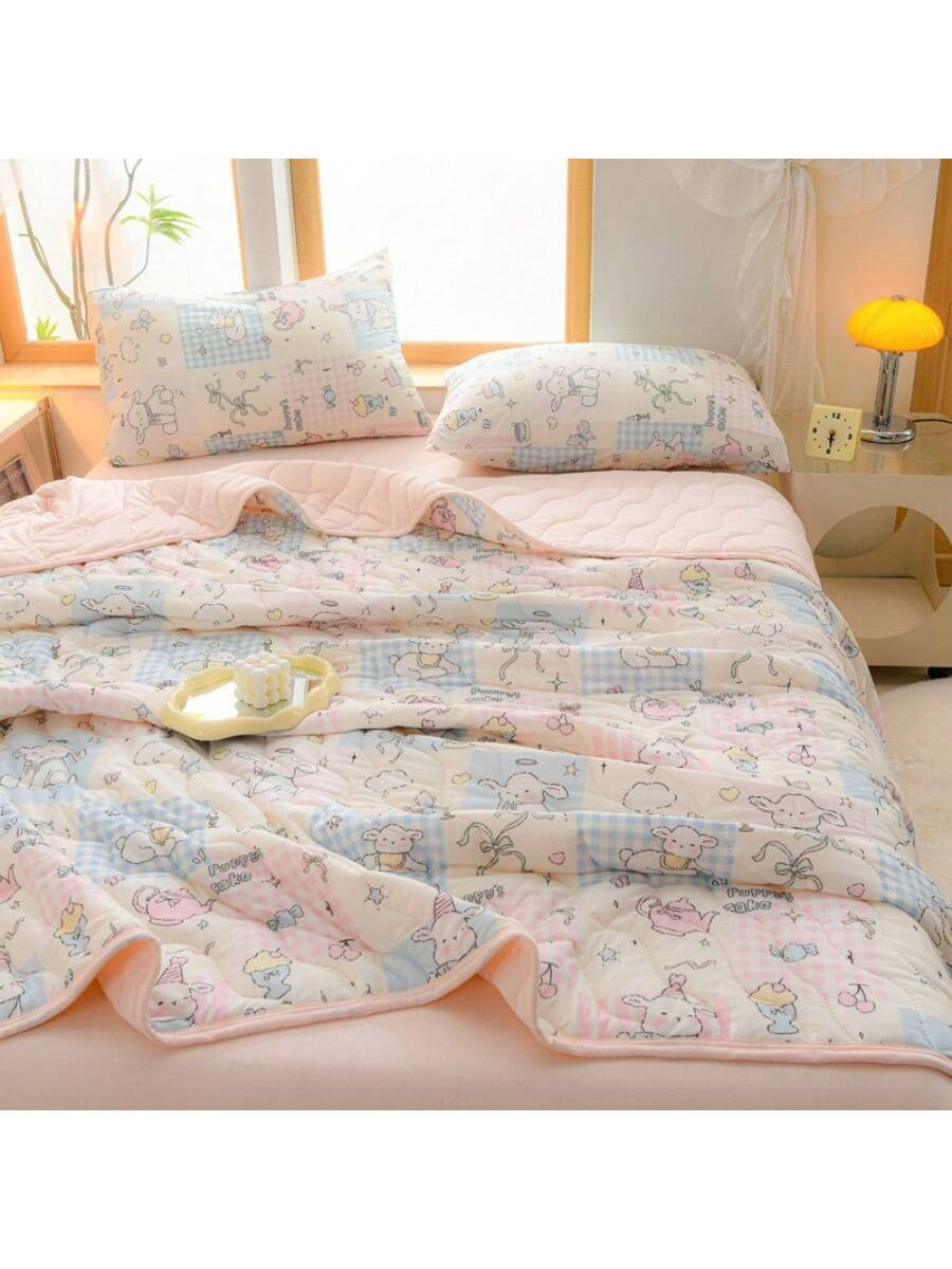 Quilted Cotton Knit Comforter Floral Soft Blanket for Bed Sofa Room Dorm Chair