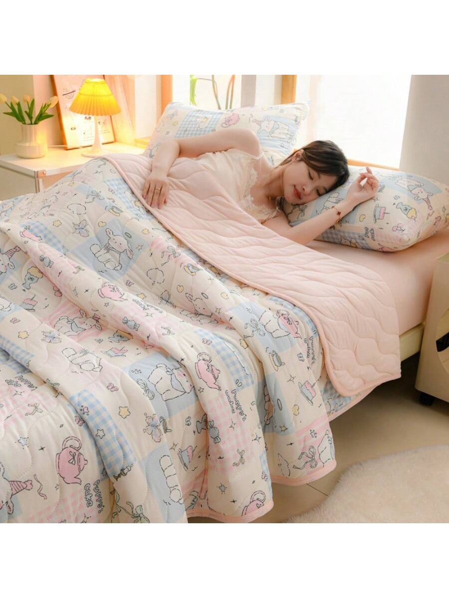 Quilted Cotton Knit Comforter Floral Soft Blanket for Bed Sofa Room Dorm Chair