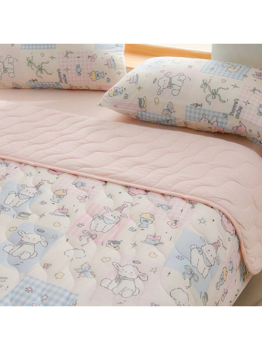 Quilted Cotton Knit Comforter Floral Soft Blanket for Bed Sofa Room Dorm Chair