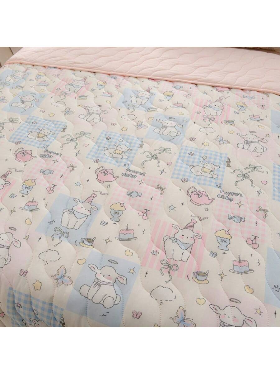 Quilted Cotton Knit Comforter Floral Soft Blanket for Bed Sofa Room Dorm Chair