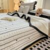 1pc Quilted Knitted Cloud Feel Printed Padded Bedspread Modern Style Floral Pattern Soft Comfortable Breathable All Season Use Washable Multipurpose For Bedroom Guest Room Hotel Bed Sofa Camping Pill (3)