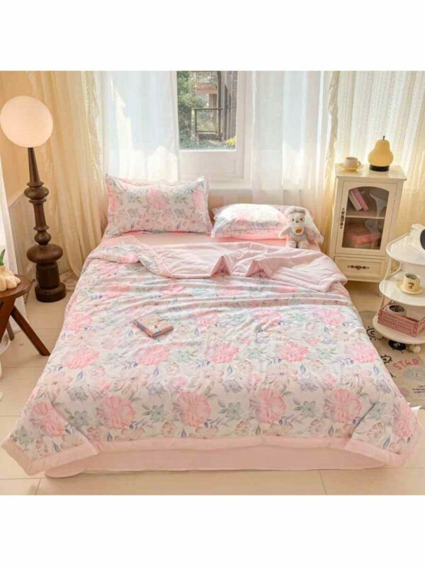 Washed Cotton Quilted Comforter Floral Soft Breathable Quilt for Bed Sofa Room