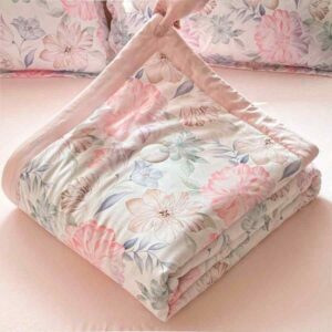 Washed Cotton Quilted Comforter Floral Soft Breathable Quilt for Bed Sofa Room