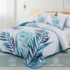 3 Piece Blue Palm Tree Quilt Set Reversible Soft Lightweight Bedding