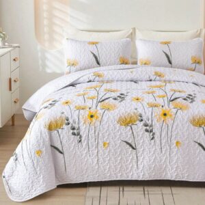 3 Piece Boho Quilt Set Floral Patchwork Soft Microfiber Bedding for All Season Bed Use