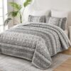 3 Piece Boho Quilt Set Grey Lightweight Bedspread Coverlet for Queen King