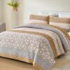 3 Piece Green Floral Quilt Set Boho Soft Lightweight Bedspread for All Season Use