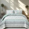 3 Piece Mint Green Bohemian Striped Bedspread Coverlet Set With 2 Pillow Cases Lightweight Soft Microfiber Bedding Set For All Seasons 96 X90 main 1