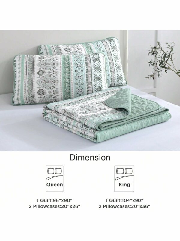 3 Piece Mint Green Boho Bedspread Set Striped Soft Lightweight Bedding with Pillow