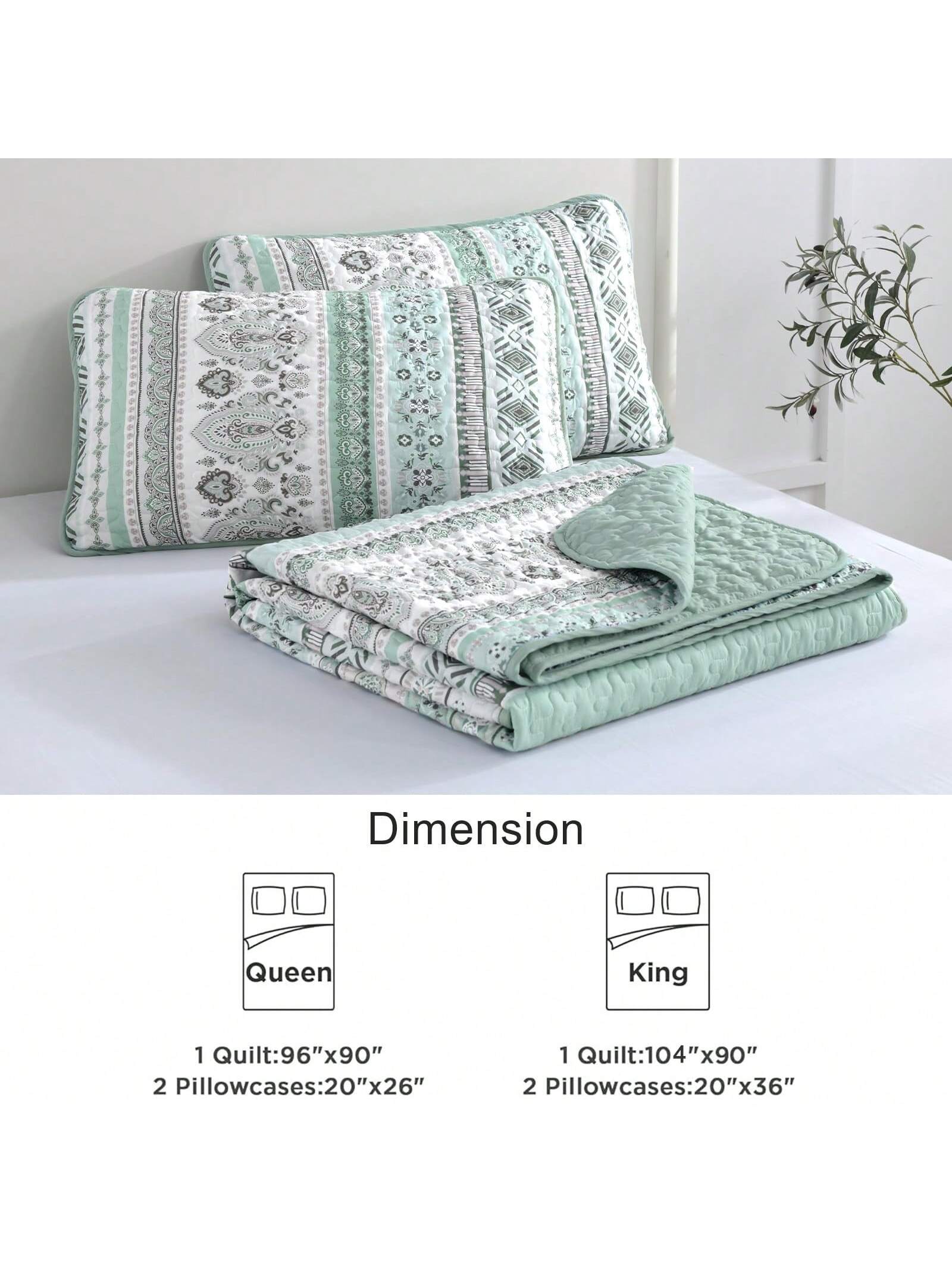 3 Piece Mint Green Boho Bedspread Set Striped Soft Lightweight Bedding with Pillow 3 Piece Mint Green Boho Bedspread Set Striped Soft Lightweight Bedding with Pillow