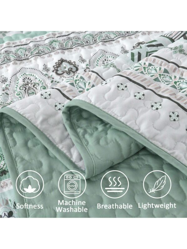 3 Piece Mint Green Boho Bedspread Set Striped Soft Lightweight Bedding with Pillow