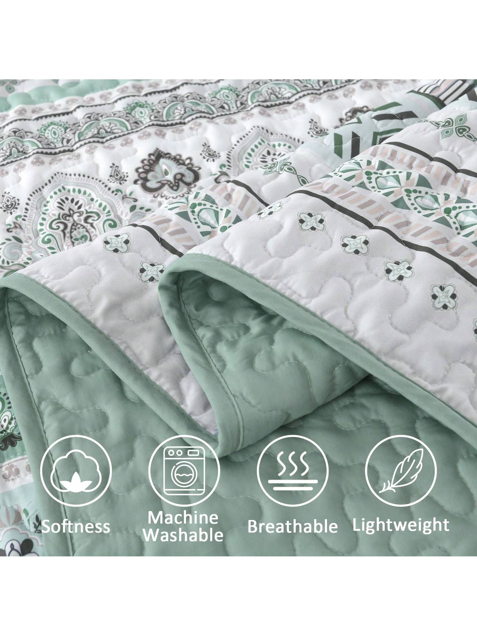 3 Piece Mint Green Boho Bedspread Set Striped Soft Lightweight Bedding with Pillow 3 Piece Mint Green Boho Bedspread Set Striped Soft Lightweight Bedding with Pillow