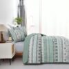 3 Piece Mint Green Bohemian Striped Bedspread Coverlet Set With 2 Pillow Cases Lightweight Soft Microfiber Bedding Set For All Seasons 96 X90 main 4