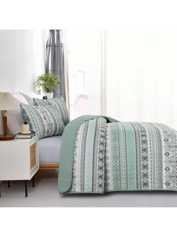 3 Piece Mint Green Boho Bedspread Set Striped Soft Lightweight Bedding with Pillow