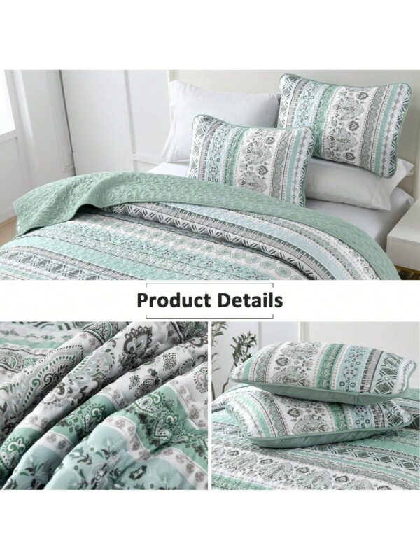3 Piece Mint Green Boho Bedspread Set Striped Soft Lightweight Bedding with Pillow