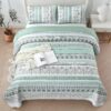 3 Piece Mint Green Bohemian Striped Bedspread Coverlet Set With 2 Pillow Cases Lightweight Soft Microfiber Bedding Set For All Seasons 96 X90 main 6