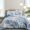 3 Pieces Blue Palms Tree Bedspread Reversible Lightweight Soft Microfiber Bedding Set With 2 Pillowcases For All Season main 1
