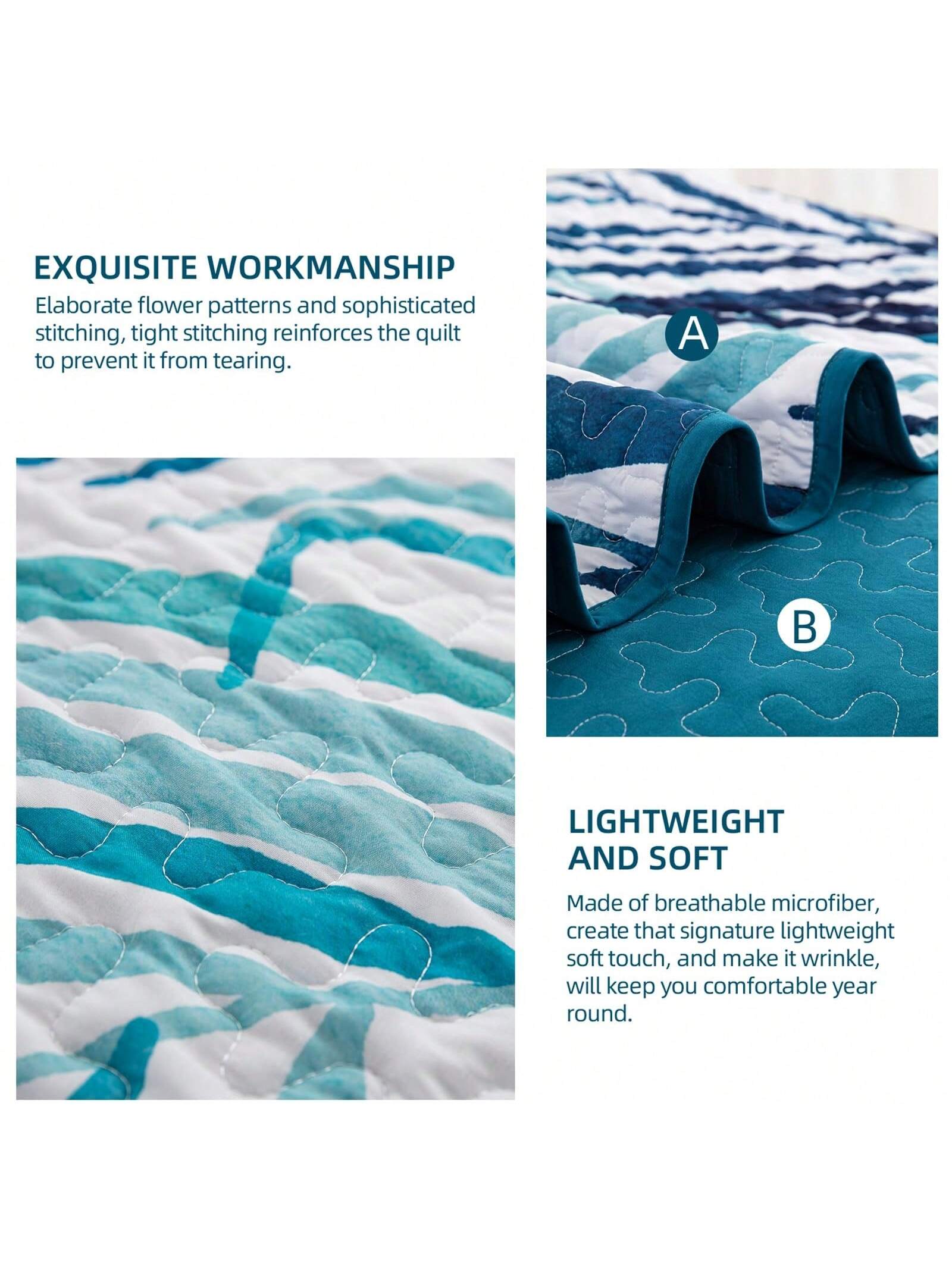 3 Piece Blue Palm Tree Quilt Set Reversible Soft Lightweight Bedding for All Season Use 3 Piece Blue Palm Tree Quilt Set Reversible Soft Lightweight Bedding for All Season Use