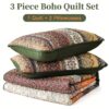 3 Pieces Boho Queen King Quilt Sets Green And Orange Bohemian Quilt Bedding Set Lightweight Microfiber Bed Decor Bedspread For All Season 96 X90 main 2