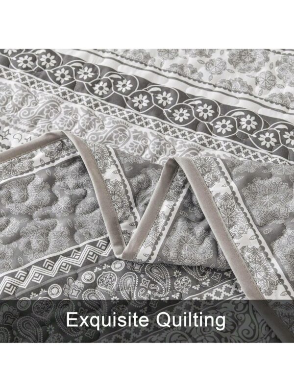 3 Piece Boho Quilt Set Grey Lightweight Bedspread Coverlet for Queen King All Season