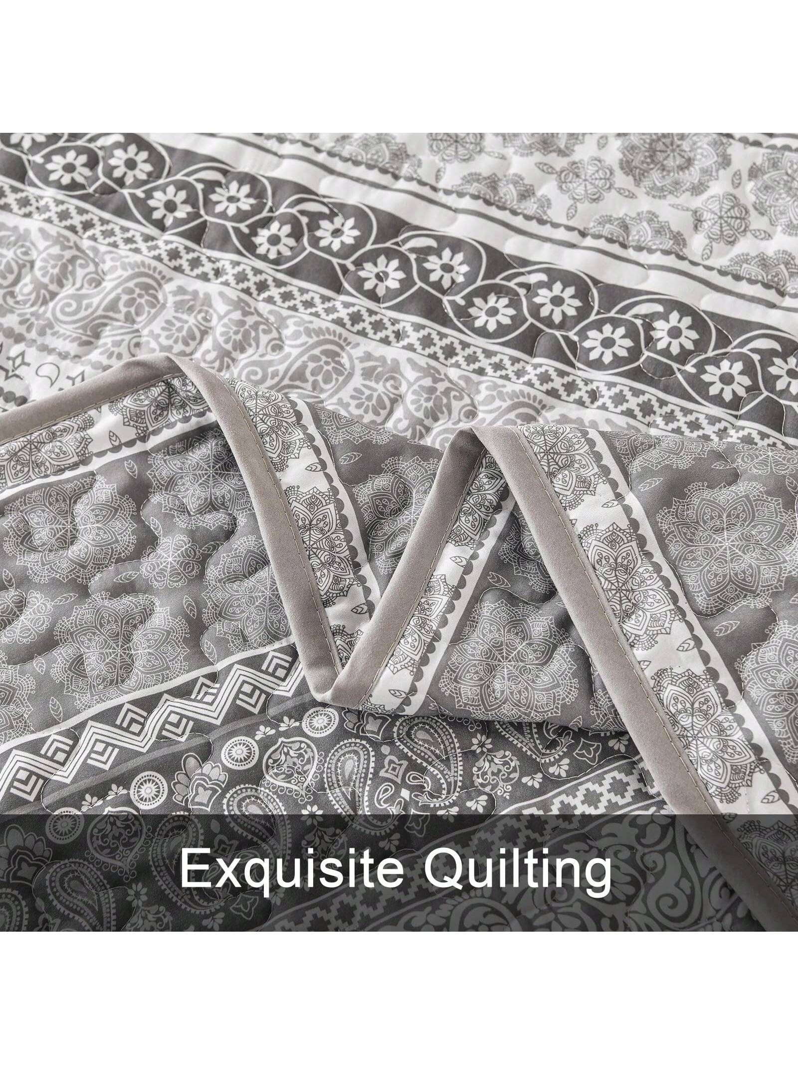 3 Piece Boho Quilt Set Grey Lightweight Bedspread Coverlet for Queen King All Season 3 Piece Boho Quilt Set Grey Lightweight Bedspread Coverlet for Queen King All Season