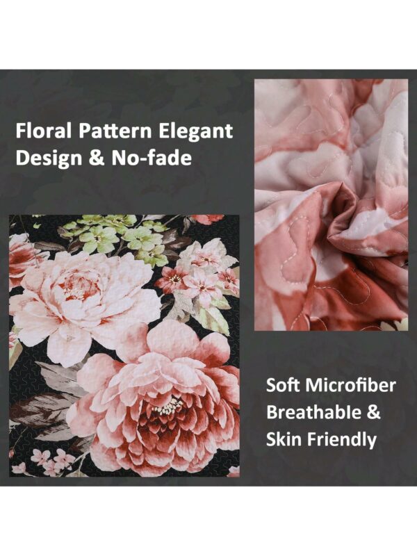 3 Piece Pink Floral Quilt Set Reversible Lightweight Bedding with Pillow Shams All Season