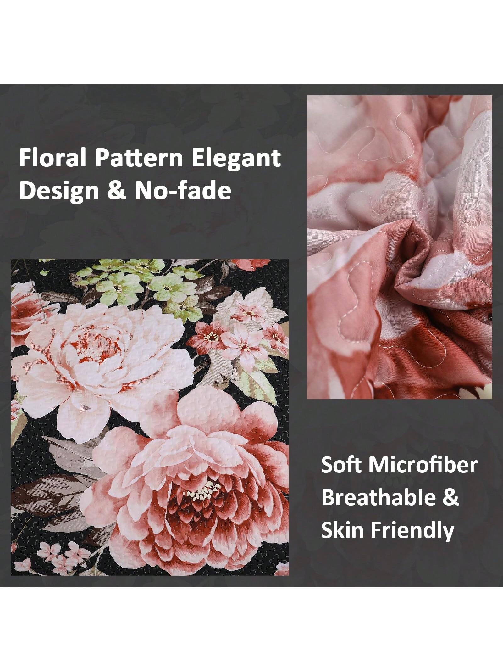 3 Piece Pink Floral Quilt Set Reversible Lightweight Bedding with Pillow Shams All Season 3 Piece Pink Floral Quilt Set Reversible Lightweight Bedding with Pillow Shams All Season