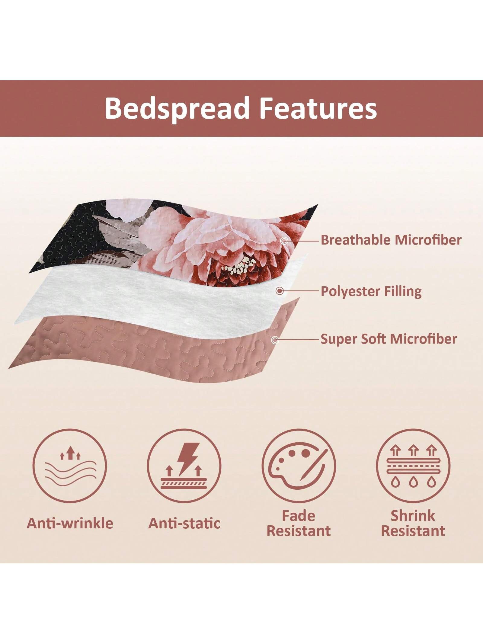 3 Piece Pink Floral Quilt Set Reversible Lightweight Bedding with Pillow Shams All Season 3 Piece Pink Floral Quilt Set Reversible Lightweight Bedding with Pillow Shams All Season