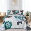 3 Pieces Quilt Set Queen King Green Floral Pattern Coverlet Boho Bedspread With 2 Pillow ShamsSoft Microfiber Lightweight Yellow Quilt Bedspread For All Season main 0