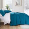 3 Pieces Teal Blue Diamond Quilt Set Queen King Size Embossed Design Bedspread Coverlet With Pillow Shams main 2