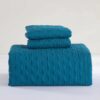 3 Pieces Teal Blue Diamond Quilt Set Queen King Size Embossed Design Bedspread Coverlet With Pillow Shams main 6