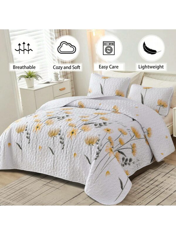 3 Piece Boho Quilt Set Floral Patchwork Soft Microfiber Bedding for All Season Bed Use