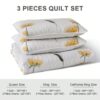 3 Pieces Yellow Flower Quilt Set Twin Full Queen King Size Paisley Patchwork Plaid Bedspread Bedding Sets Boho Damask Soft Microfiber Coverlet Set For All Season main 4