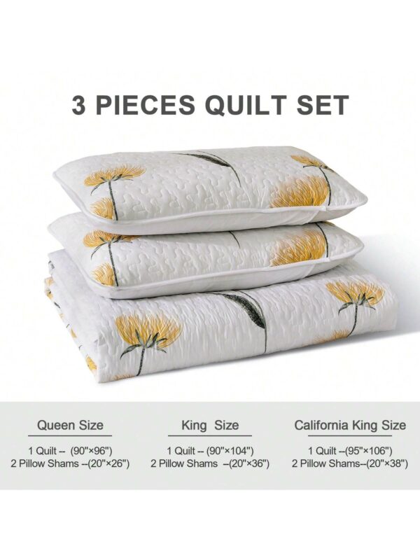 3 Piece Boho Quilt Set Floral Patchwork Soft Microfiber Bedding for All Season Bed Use