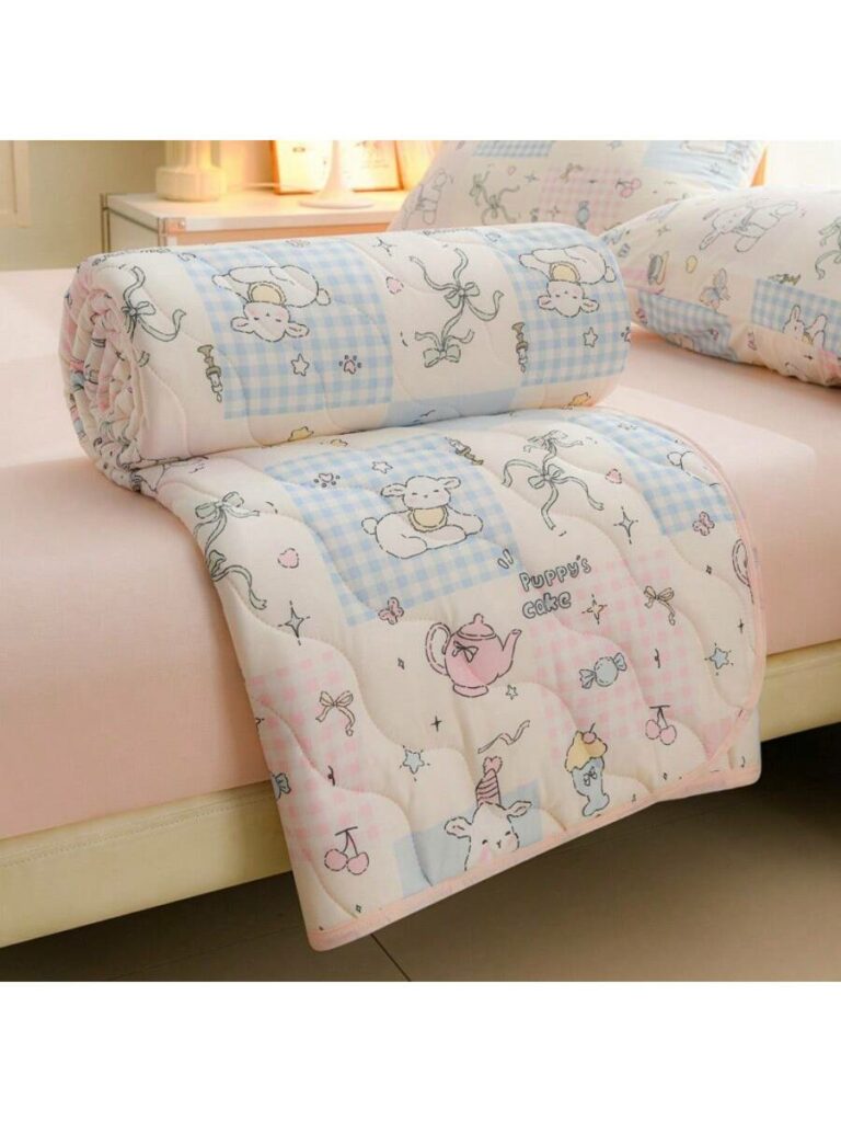 Quilted Cotton Knit Comforter Floral Soft Blanket for Bed Sofa Room Dorm Chair