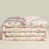 Soft Quilted Floral Comforter Breathable Double Layer Blanket for Bed Sofa Dorm