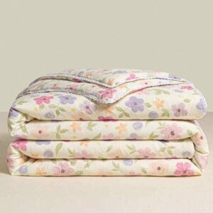 Soft Quilted Floral Comforter Breathable Double Layer Blanket for Bed Sofa Dorm